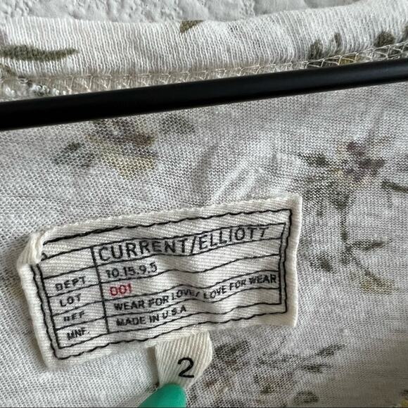 Current/Elliott The Double Ruffle Tee Linen Cotton Pearson Floral 2 - Medium - Picture 5 of 12